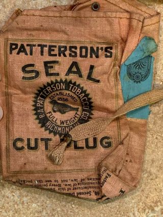 PATTERSON ' S SEAL CUT PLUG EMPTY TOBACCO CLOTH POUCH BAG TAX STAMP RICHMOND VA 2