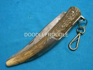 Huge Antique Stag Navaja Ring Lock Folding Hunter Bowie Saw Knife Vintage Knives