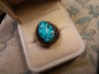 Mens Vintage Navajo Kingman Turquoise Sterling Silver Ring Size 8.  5