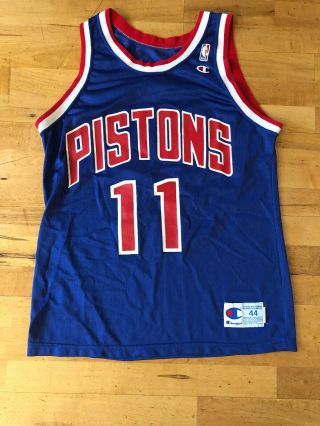 Vintage Champion Nba Detroit Pistons Isiah Thomas 11 Blue Jersey Mens Large