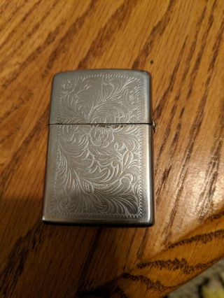 Vintage Zippo Lighter Silver With Scrollwork Great Look Hippie Bradford Pa