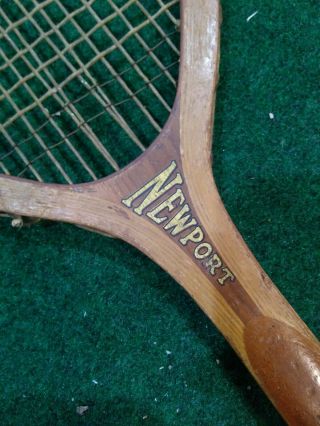 Antique 1917 E.  Kent Tennis Racket Newport Wood Double Main Strings Vintage