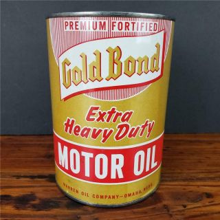 Vintage Nos Full Gold Bond Omaha,  Ne Motor Oil 1 Quart Can Sign Gas Station