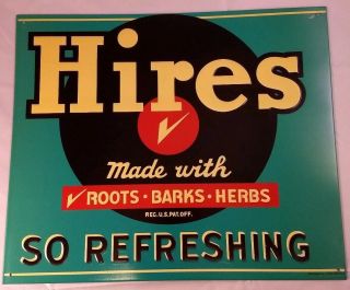 Vintage Hires Root Beer Embossed Tin Enamel Sign Soda Advertising