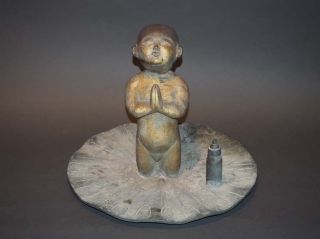 Bronze Baby Buddha Statue Standing On The Lotus Leaf :