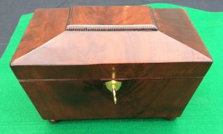Antique Sarcophagus Tea Caddy,  With Lock & Key.  Foil Lined.  Lovely Finish