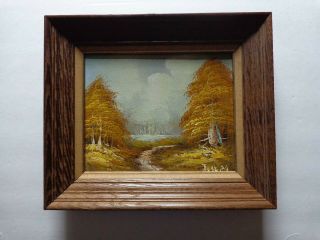 Autumn Landscape Oil Painting Signed Mid Century Vintage Framed Art