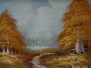 Autumn Landscape Oil Painting Signed Mid Century Vintage Framed Art 2