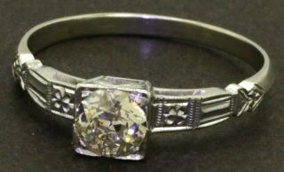 Antique 14k White Gold 0.  75ct Old Miner Diamond Solitaire Wedding Ring Size 9.  5