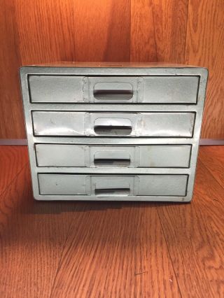 Vintage Industrial Small Metal 4 Drawer Parts Chest / Cabinet / Organizer