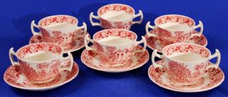 Vintage Corona Ware Set/6 Old English " Pinks " Transfer Cream Soup Bowls