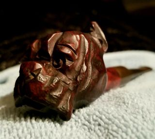 Wood Carved Vintage Bulldog Smoking Pipe Imported Briar Pipe Detail