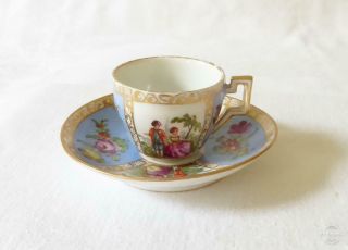 Small Antique 19th Century Meissen Porcelain Cabinet Cup And Saucer C1870