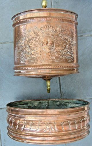 Antique French Repousse Copper Water Fountain Lavabo Feature Heraldic Crest