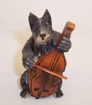 Vintage Carved Wood Wooden Scottish Terrier Cello Orchestral Band Black Forest