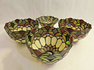 Antique Set Of 4 Tiffany Style Stained Glass Shade For Chandelier
