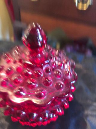 Vintage Fenton Ruby Red Glass Large Hobnail Candy Dish with Lid - Scalloped Rim 2