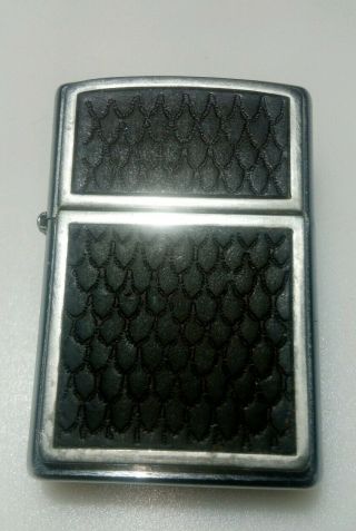 Zippo Lighter Chrome With Leather Design,  Date 2001 Long Discontinued.  Usa