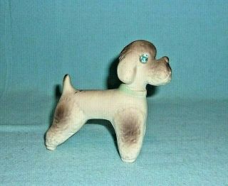 Roselane Pottery Sparkler Vintage Poodle Figurine With Blue Rhinestone Eyes