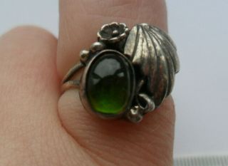 Vintage Jewellery Art Nouveau / Arts Crafts Silver Cats Eye Stone Glass ? Ring