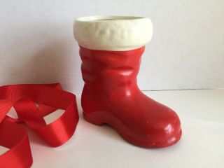 Vintage Christmas Ceramic Santa Boot Planter Candy Holder - 4.  25 Inches High