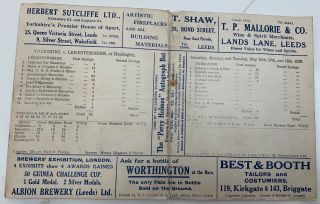 Yorkshire V Leicestershire Scorecard 1926 Vintage Item