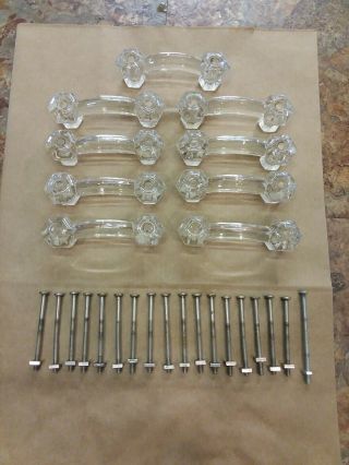 Vintage Clear Glass Drawer Pulls Handles (9 Pulls)