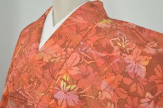 Vintage Silk Wedding Kimono:156cm Tall Tsumugi Pink Brown Cherry Blossom@kz76