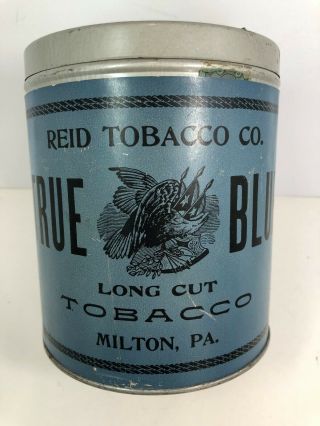 Vintage True Blue Reid Tobacco Tin Round Can Paper Label Milton,  Pa