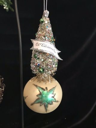 Vintage Atomic Blast Mercury Glass Bottle Brush “oh Christmas Tree” Ornament