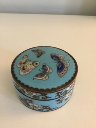 Antique Japanese Cloisonné Enamel Box Butterflies