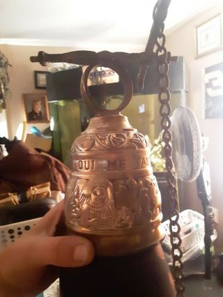 Antique Solid Brass Monastery Bell " Oui Me Tangit Vocem Meam Audit " W/ Angel.