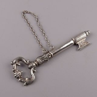 Antique Victorian Solid Silver Needle Case In The Shape Of A Key,  19th C.