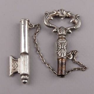 Antique Victorian Solid Silver Needle Case in the shape of a Key,  19th C. 2