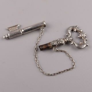 Antique Victorian Solid Silver Needle Case in the shape of a Key,  19th C. 3