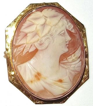 Magnificent Antique 10k Gold Hand Carved 1 - 1/2 " Shell Cameo Combo Pendant & Pin