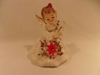 Vintage Josef Made In Japan Christmas Poinsettia Angel Figurine