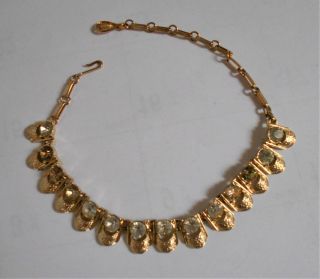 Vintage Coro Clear Rhinestone Gold Tone Choker Necklace 13 " Small