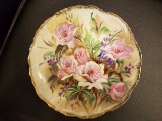 Vintage Ucagco Ceramic Japan Decorative Salad Plate Flowers Signed 8 1/4 "