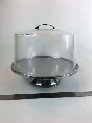 Vintage Diner Stainless Steel Cake Stand And Plastic Cake Dome Retro