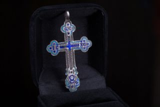 Big Antique Imperial Russian Enamel Sterling Silver 84 Christian Cross Stamped 2