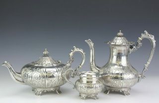 Vintage English Ornate Hand Chased Silverplate Floral Teapot Coffee Pot Set Pfp