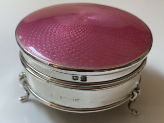 Art Deco Solid Silver & Pink Guilloche Enamel Trinket Box 1927 Birmingham 91.  7g