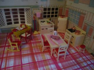 Renwal Kitchen (pink) Setting Plastic Dollhouse Furniture Marx Plasco