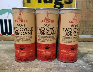 Vintage Archer 50/1 2 Cycle Lubricant Snowmobile Outboard Motor Oil Can 6 Pack