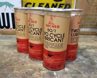 VINTAGE ARCHER 50/1 2 CYCLE LUBRICANT SNOWMOBILE OUTBOARD MOTOR OIL CAN 6 PACK 2