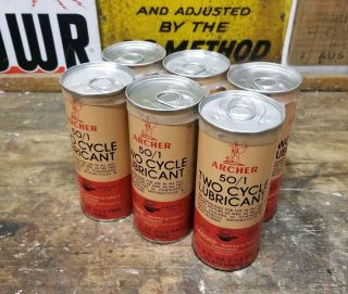 VINTAGE ARCHER 50/1 2 CYCLE LUBRICANT SNOWMOBILE OUTBOARD MOTOR OIL CAN 6 PACK 3