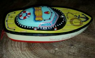 Hadson Windup Speed Boat Vintage Tin Toy 2