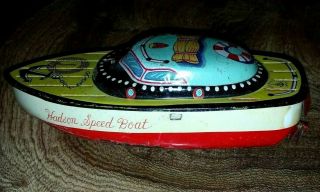 Hadson Windup Speed Boat Vintage Tin Toy 3