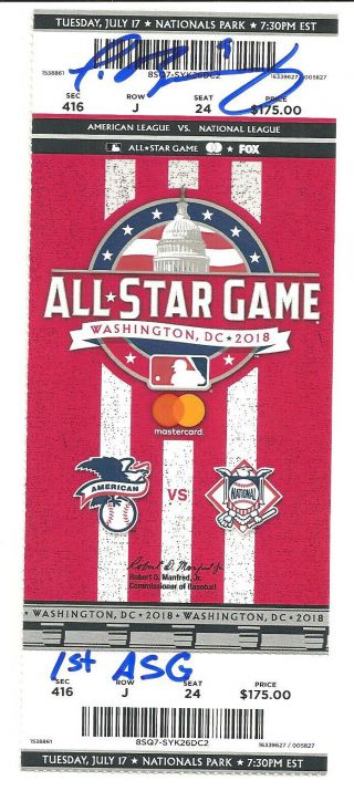 Javier Baez Ip Auto Signed 2018 All Star Game Ticket W 1st Asg Insc Cubs